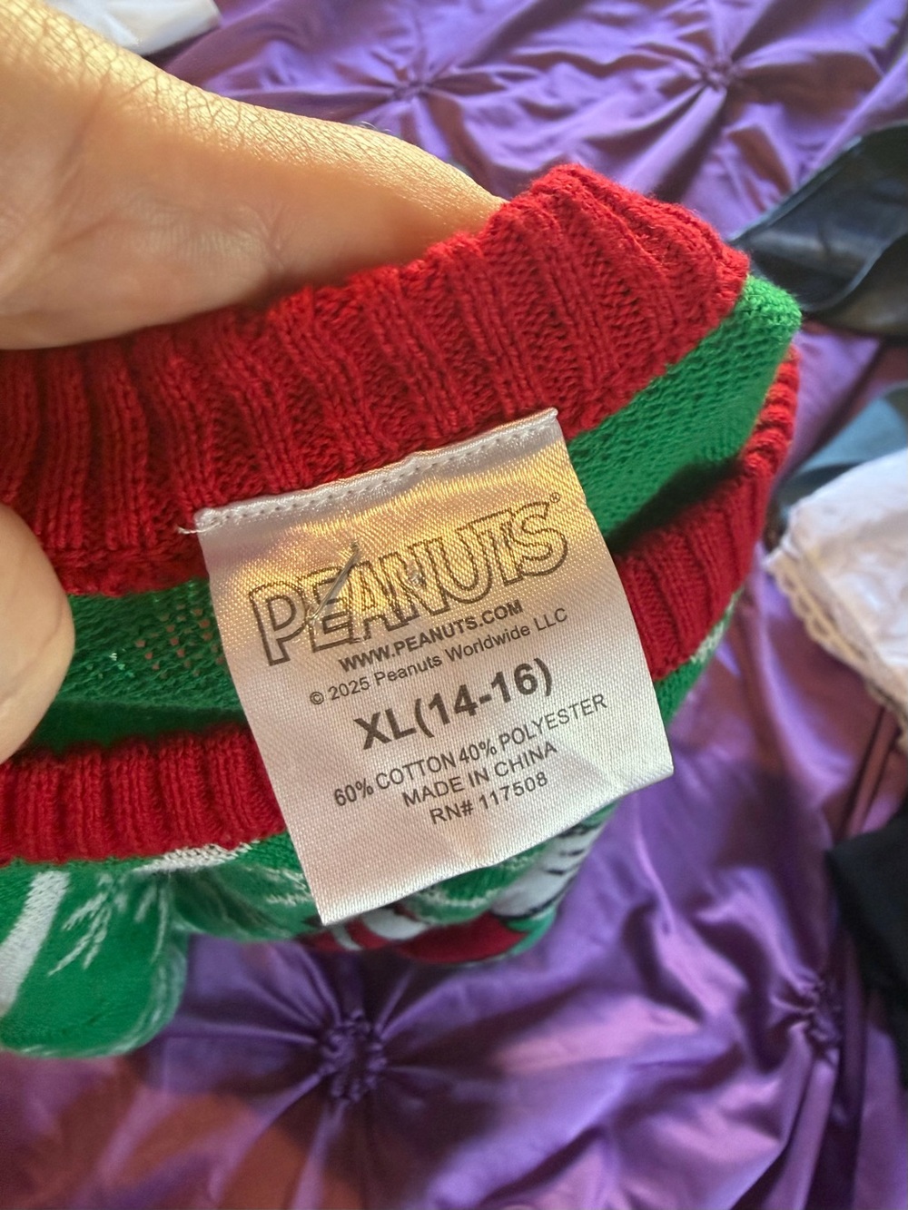 Peanuts Green and Red Snoopy Crewneck Sweater - Picture 3 of 3